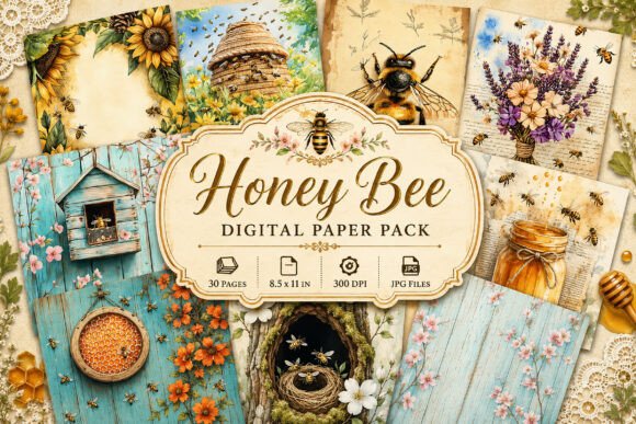 Download Vintage Bee Botanical Junk Journal Paper - Botanical Collection