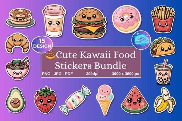 Download Printable Kawaii Food Stickers Bundle - Stickers Collection