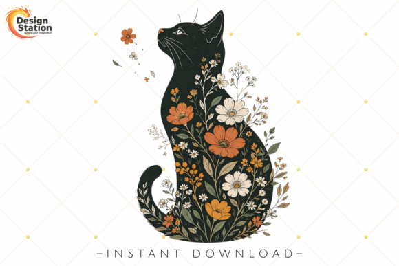 Download Boho Botanical Cat PNG Illustration - Botanical Collection