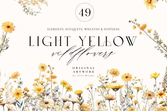 Download Light Yellow Watercolor Wildflowers - Yellow Collection