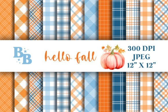 Download 12" Hello Fall Digital Papers Orange Blu - Fall digital papers Collection