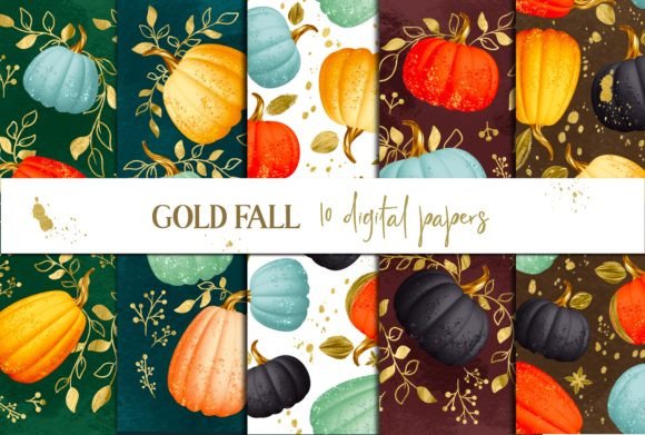 Download Gold Fall Digital Papers Gold Pumpkins - Fall digital papers Collection