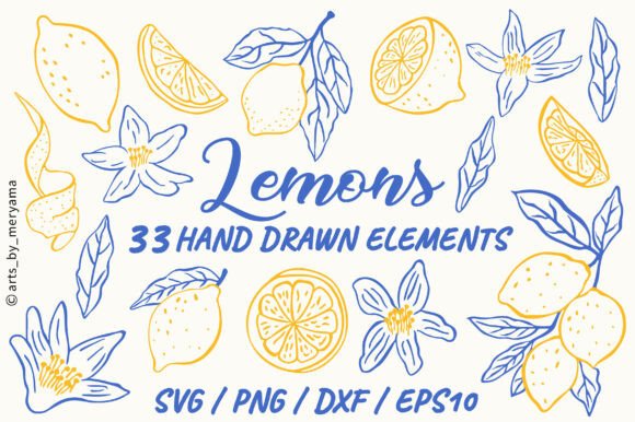 Download 33 Hand Drawn Lemon Botanical Fruit PNG - Botanical Collection