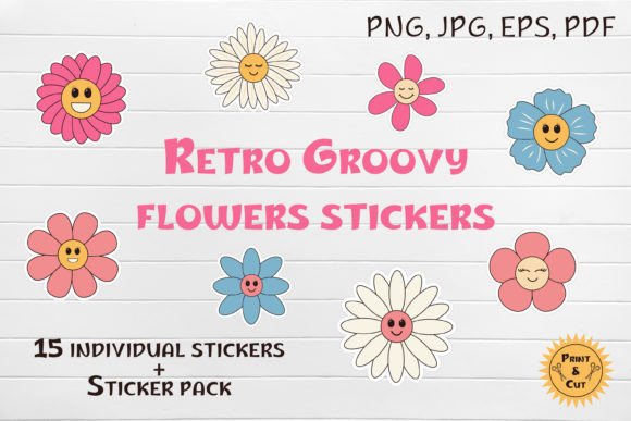 Download Retro Groovy Flowers Stickers - Stickers Collection