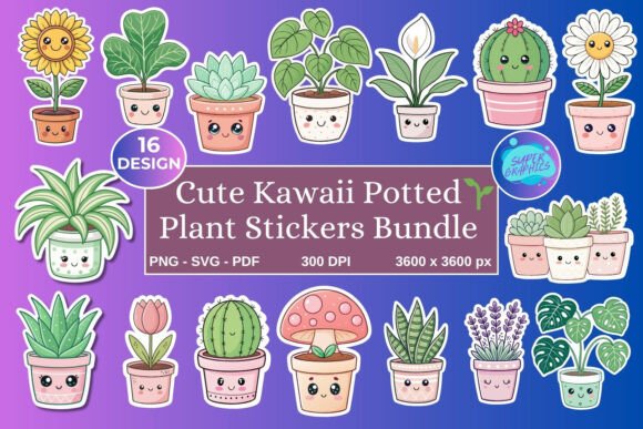 Download Kawaii Potted Plant Stickers Bundle - Stickers Collection