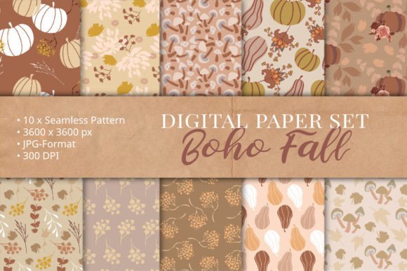 Download Boho Fall Digital Papers Pattern Set - Fall digital papers Collection