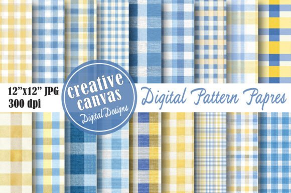 Download Blue Yellow Gingham Digital Paper Bundle - Yellow Collection