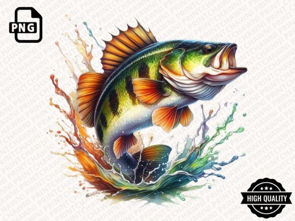 Download Watercolor Jumping Bass Fish Clipart PNG - Fish clipart Collection
